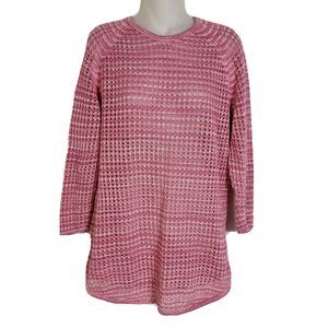 Jeanne Pierre Women Sweater Large 100% Cotton Open Knit Pullover Pink 3/4 Sleeve